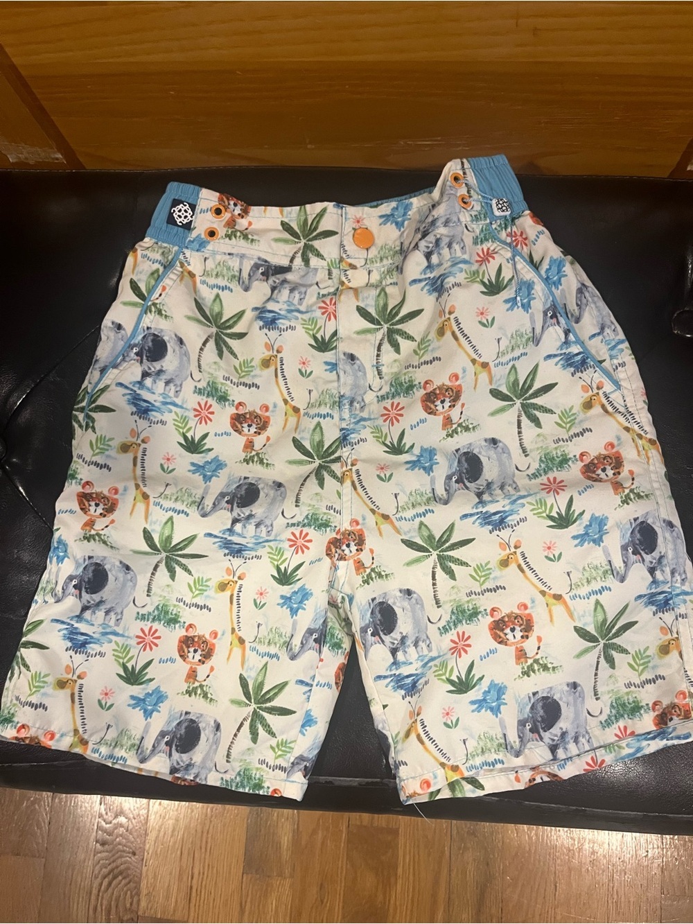 Andy & Evan Blue Elastic Waist Tropical Animal Print Shorts